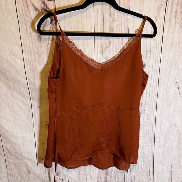 Vintage Chelsea 28 Brown Rust Tie Front Camisole Lace Satin Top Medium - Picture 6 of 6